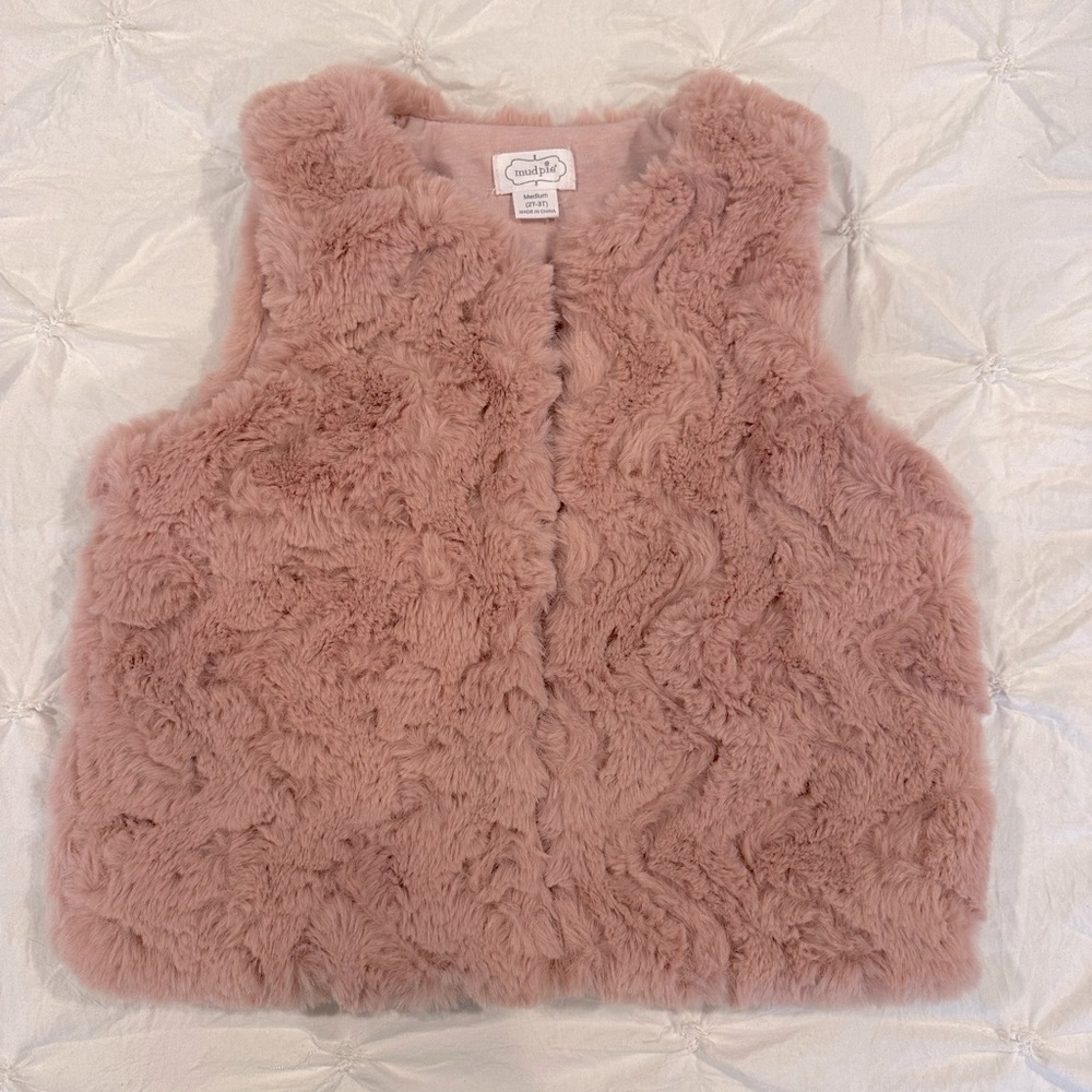 Mud Pie toddler girls 2T -3T NWOT pink faux fur vest